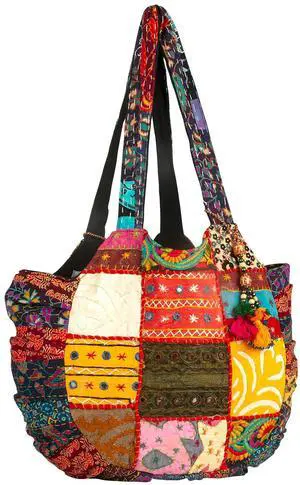 Tribe Azure Women Large Floral Colorful Handmade Shoulder Bag Tote Summer Beach Picnic Blanket Books Laptop School Market Casual Boho