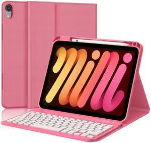 Keyboard Case for iPad Mini 7th (A17 Pro, 2024) & 6th (2021) 8.3-inch, Rechargeable, Detachable Bluetooth Keyboard, Slim Folio Protective Cover with Pencil Holder for iPad Mini 7th/6th Generation