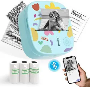 XenGro Mini Portable Sticker Printer, Mini Thermal Printer with 3 Rolls Paper, Bluetooth Inkless Printpods, Pocket Label Maker Suitable for Creative DIY, Diaries, Photos, Study Notes - Blue