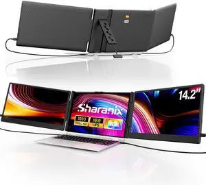 sharanix Laptop Screen Extender Portable Monitor, 14.2" 1080P FHD IPS Screen, Monitor Extender for Laptop, Fit for 13-17" Laptops, Plug & Play Compatiable with Wins/Mac/Android/Switch (Triple 14.2")
