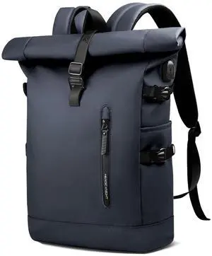 HEROIC KNIGHT Rolltop Backpack for Men Women, 15.6 Inch Waterproof Laptop Backpack with USB Charging Port, Expandable 18-27L Travel Backpack Casual Daypack for Work Business College-Blue