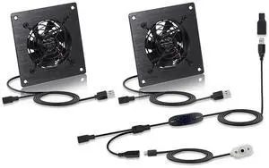 Xiaoqijia Dual 80mm Temperature-Controlled USB/DC Silent Cooling Fan - 5V/12V Dual Voltage,4-Inch, 10-Speed Adjustable - for AV Cabinets, Server Racks, Greenhouses & RVs