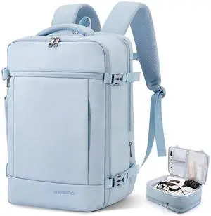 SHOWKOO Travel Backpack For Man Women, Airline Approved Carry On Laptop Backpack For Business, 40L Expandable Large Capacity Backpack, Blue