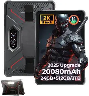 HOTWAV R9 Plus Rugged Tablet 11 inch Android 14 Tablets, 20080mAh Waterproof Tablet, 2K 24GB+512GB/2TB TF Work Tablets, 64MP+16MP Octa-Core IP68&IP69K/4G Dual SIM/5G WiFi/Face ID/GPS/OTG