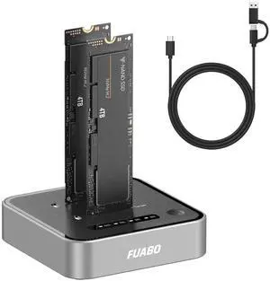 FUABO M.2 Duplicator Dual Bay NVMe SSD Cloner with USB-C, 20Gbps USB 3.2 Gen 2X2 Tool-Free M Key PCIE NVMe SSD Reader Docking Station