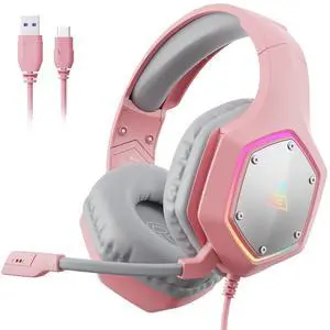 EKSA E1000 V2 Gaming Headset, PC Headset with USB C Plug, Wired Headphones with Noise Canceling Microphone, 7.1 Surround Sound, RGB Light, include USB Adapter for Computer,Mac, PS4/PS5 Console, Laptop