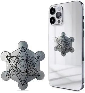 Shungite Stickers for Cell Phone Tablet Laptop - Protection Plate 1 Piece - Large Size 1.73"  1.57" - Metatron Engraving Metatron Cube - Authentic Shungite II Type