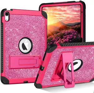 YINLAI Case for iPad (A16) 11th Generation 11 Inch (2025), iPad 10th Generation10.9 Inch (2022) with Kickstand Kids Girls Women Slim Sparkle Glitter Bling Shockproof Protective Back Cover, Hot Pink