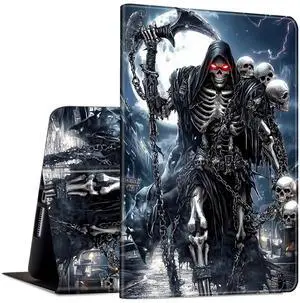 for iPad 10th Generation Case 10.9 Inch 2022 Slim PU Leather Stand Protective Case with Grim Skulls Reaper Design Multiple Viewing Angles Smart Shell Cover Auto Wake/Sleep for iPad 10th Gen 2022