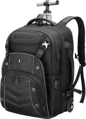 SWICKY RICOOI Large Rolling Laptop Backpack for Women Men, 50L Backpack with Wheels, USB Charging Port, TSA Lock & Shoe Compartment Carry On Luggage for Travel, College, Sports, Gym, Weekend Trip