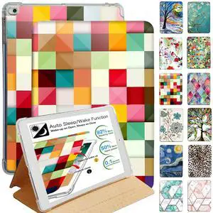 DuraSafe Cases for iPad 5/6 & Air 1/2-9.7" A1893 A1954 A1822 A1823 A1566 A1567 A1474 A1475 A1476 Printed Folio Silicone Smart Cover with Honeycomb Cooling Feature - Color Grid