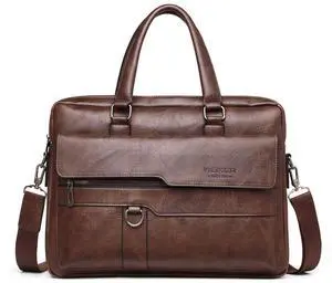 FANDARE Men Briefcase Laptop Messenger Bag PU Leather Handbag Laptop Tote Bag fit 12.9 inch Laptop Shoulder Bag for Work Professional Satchel Business Office Travel Crossbody Bag Dark Brown