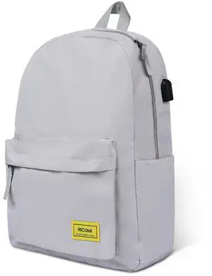 RICOMI Premium Lightweight Laptop Backpack with USB Charging Port, Durable College School Bookbag, 2 Built-in Organizers, Padded 15.6-inch Laptop/Notebook Sleeve, Slim Water Resistant Bag, Beige Grey