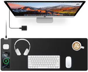 Magnetic Wireless Charging Mouse Pad, 27.5"x11.8" Gaming Desk Mat for Keyboard/Laptop, Non-Slip Base & 20W PD Adapter, Waterproof Smooth Desk Writing Pad for Gamer, Office & Home, Black