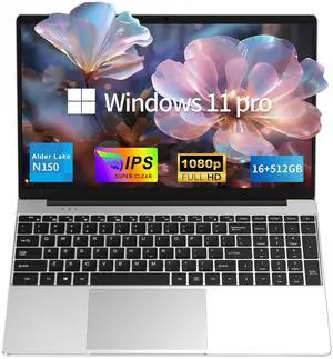 SAGAWHALE 2025 Laptop Computer 15.6" FHD IPS Display, 16GB RAM 512GB SSD, 4-Core N150 Processor up to 3.6GHz, with Win 11 Pro, Thin & Light 3.52lbs, Backlit Keyboard, Silver