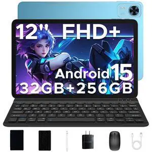 DOOGEE T36 12 inch Tablet with Keyboard, Android 15 Tablet 20GB+256GB/2TB Expand Octa-Core Gaming Tablets,8800mAh,FHD+ Touchscreen with sim Card Slot,WiFi 5,Dual Camera,BT5.0,Widevine L1,Blue