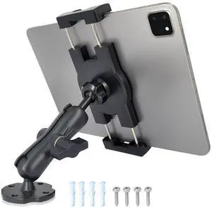 VAUBORTTI Tablet Mount for Truck Aluminum Arm iPad Mount Car Holder for 6.5"-12.9" iPad mini/Air/Pro,Drill Base Heavy-Duty Fit for 1" B Size System