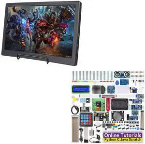 SunFounder Raspberry Pi Display 13.3 Inch IPS Portable 2 HDMI Monitor with Raspberry Pi Ultimate Starter Kit for Raspberry Pi 4B 3B+ 400, Python C Java Scratch, Online Detailed Tutorials