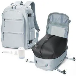 VGCUB Small Vacuum Backpack Wravel with Electric Pump vacpack System Storage Compression Laptop Work Waterproof Bags Casual Daypack Carry on Backpacks for Women Men Light Grayish Blue Upgrade