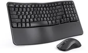 seenda Bluetooth Ergonomic Keyboard and Mouse, COE310 USB+Type-C+Bluetooth Multi-Device Rechargeable, Wave Wireless Keyboard Mouse Combo, Compatible for Windows/macOS/PC/Laptop/MacBook/iPad - Black