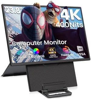 23.8 4K Portable Monitor, UHD (3840*2160) 120% SRGB IPS FreeSync Gaming Moniter USB-C HDMI Large Work Home Office Second Monitor VESA Mountable, Adjustable Tilt & Height for Laptop, MacBook, PS4,Xbox