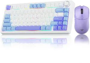 AULA Wireless Keyboard and Mouse Combo, F75 75% Mechanical Keyboards,Hot Swappable Custom Keyboard+SC580X Wireless Gaming Mouse Light Purple