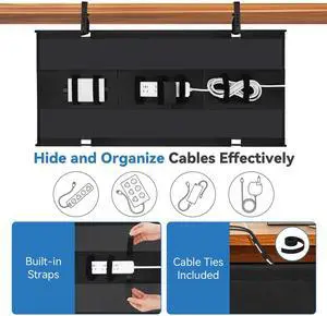 SHUWEI No Drill Under Desk Cable Management Tray, 36" Premium Fabric Cord Organizer for Desk, Clamp/Screw Mount Cable Organizer for Office and Home (Off White, 36" L x 5.5" W)