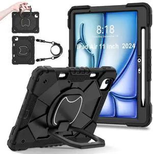 Case for iPad Air 11 inch Case M3/ M2 (2025/2024), for iPad Air 6th Generation, 360°Rotating Hand Strap & Stand Shockproof Cover with Pencil Holder