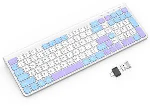 GAMCATZ Colorful Wireless Keyboard with Low-Profile Keys-Soft Touch,Cute,Quiet Design,Windows & Mac OSOffice Cordless Slient Computer Keyboard for Desktop,Laptop, PC, Mac, Windows-Purple Blue White