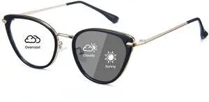 Cyxus Photochromic Glasses for Women UV Protection with Blue Light Blocking Trendy Cat Eye Frame8281i01 Black Frame