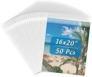 Frametory 16x20 Inches Acid-Free Plastic Sleeves Clear Storage Bags, 50 Pcs Self Sealing Cellophane Bags for Clothing, Mat Boards, Art Prints