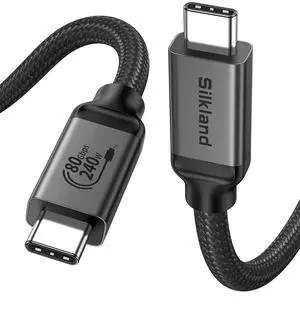 Silkland 80Gbps USB 4 for Thunderbolt 5 Cable 6.6FT/2M, up to 120Gbps Bandwidth for Dual 8K, 240W PD 3.1 Charging, Braided USB C Video Cable Compatible for Thunderbolt 4, SSD, MacBook,iPhone 17, Dock