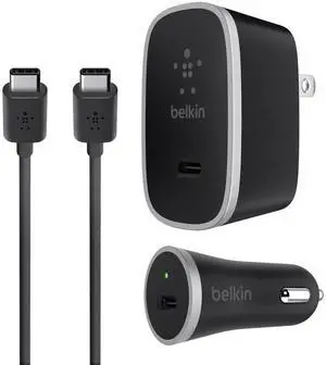 Belkin USB-C Car and Wall Rapid Charging Kit + 1 Meter C-C Cable for Many Many Devices that Support Type-C - Retail Packaging