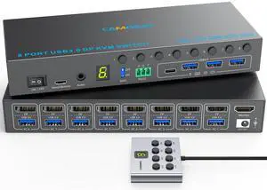 8 Port Displayport KVM Switch 4K@60Hz EDID Simulation, USB3.0 KVM Switch Displayport for 8 Computers Share 1 Monitor and 4 USB Devices,KVM Switches with Audio RS232 Wied Remote 12V Power and USB Cable