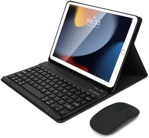 SOPPY Bluetooth Keyboard Case with Mouse for iPad 9th Gen 2021, 8th Gen 2020, 7th Gen 2019 10.2", Air 3 & Pro 10.5", Detachable Wireless Keyboard, Slim Protective Cover, Rechargeable, Black