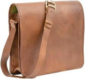 Leather Messenger 18 inch Full Grain Leather Laptop Bag Vintage Crossbody Office Satchel Travel Shoulder Bag