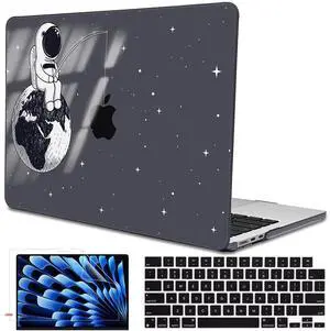 LCMOCICO for MacBook Air 13.6 inch Case 2025 2024 2023 2022 Release Model A3240 M4 A3113 M3 A2681 M2, Crystal Black Printed Pattern Plastic Hard Shell for 2025 Mac Air 13.6 M4 Cover, Astronaut Earth