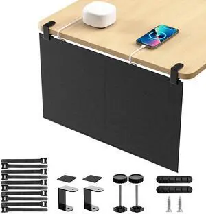 ERGO COLLECT No Drill Under Desk Cable Management and Privacy Panel 2 in 1 | Modesty Panel with Cord Organizer |Felt Standing Desk Back Skirt for Office,Home(23.6")