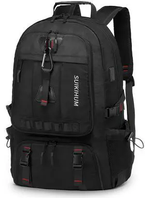 SUIKIHUM Travel Backpack, 45L Expandable Large Laptop Backpack, Carry on Backpack Airline Approved Water Resistant Fits 17-inch Laptops for Travel Business, Black