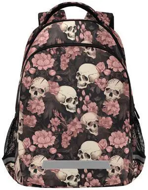 ALAZA Skeleton Skull Pink Flowers Backpacks Travel Laptop Daypack School Book Bag for Men Women Teens Kids03