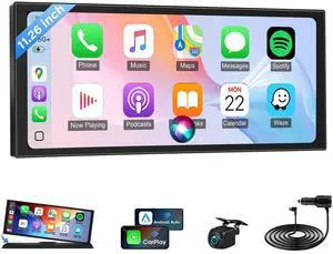 Jansite Lagest 11.26'' Apple Carplay Screen for CarUnique Bracket Apple Car Play & Android Auto Screen w 1080P Backup Camera, Map Navigation, Mirror Link, Dual Bluetooth/AUX/FM, Voice Control