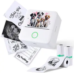 cudinham Print Pods Mini Printer, Thermal Inkless Sticker Maker with 3 Rolls Paper, Pocket Printpod for Phone, Impresora Portátil for Notes, Flashcards, Journal, DIY (Doggie)