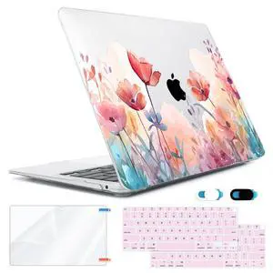 HOHAIYOO Compatible with MacBook Air 13 inch Case 2022 2021-2018 A2337 M1 A2179 A1932 Retina Display with Touch ID, Plastic Hard Shell Case +Keyboard Cover+Screen Protector+Webcam Cover, Garden Floral