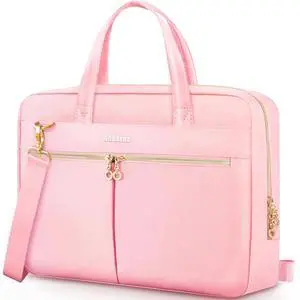 Ferkurn Laptop Bag Case Women Men Computer Bag Compatible with MacBook/HP/LG/Dell, Shoulder Strap Slim Carrying Messenger Briefcase, Pink, 15.6-16 Inch