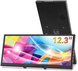 12.3 Inch Secondary Monitor, IPS Stretched Bar LCD Travel Display 1920 * 720 HDMI USBC, Mini Portable Monitor Metal Material for Laptop Computer Windows Aida64 GPU CPU RAM Monitoring,Built-in Speaker
