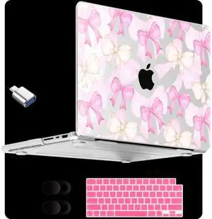 MEEgoodo Case for MacBook Pro 14 inch (M5/M4/M3/M2/M1) 2025 2024 2023 2021, Laptop Hard Shell Case Fit Model A3434/A3112/A3401/A3185/A2918/A2992/A2779/A2442 Pro/Max, White & Pink Bows