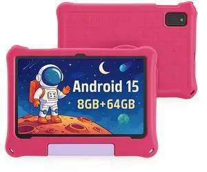 Kids Tablet 10 Inch, Android 15 Tablets for Kids Ages 3-12, Parental Control, Preloaded Kids Apps, Octa-Core, 8GB+64GB, 1TB Expandable, WiFi 6, Dual Camera, Android Tablet with Case for Toddlers