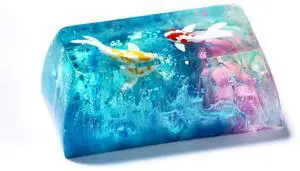 Random Koi Fish Caps Lock Artisan Keycap Ocean Coral Reef SA Profile Custom Keycaps 1.75U Capslock Handmade Gaming Resin Key Cap Cherry MX Switch Compatible Mechanical Keyboard Koi Lover Gift