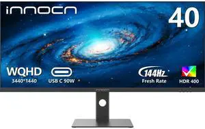 INNOCN 40 Inch Ultrawide Monitor 3440 x 1440p 144Hz PC Desktop Gaming Display, USB Type C 90W, HDMI, DisplayPort, HDR400, Built-in Speaker, Tilt/Height Adjustable - Black