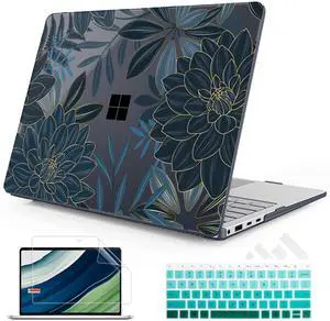 Mektron Case for 13.8" Microsoft Surface Laptop 7 2024 Surface Laptop 13.8 Inch Cover Fits Model 2036, Keyboard Cover +Screen Protector +Dust Plugs, Dahlia Flower C035